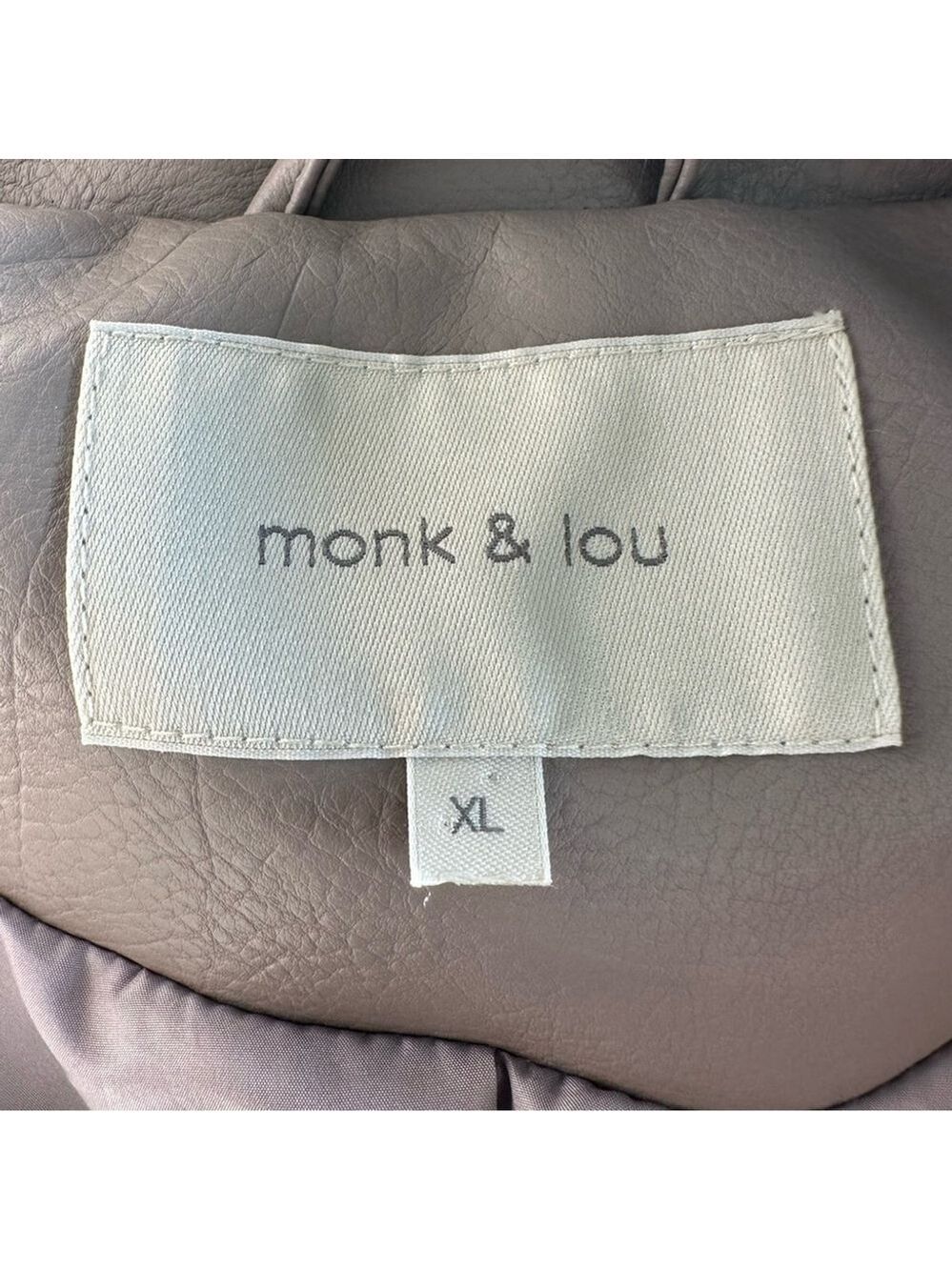 Monk & Lou Faux Leather Vegan Moto Jacket Size XL Taupe - Picture 4 of 14